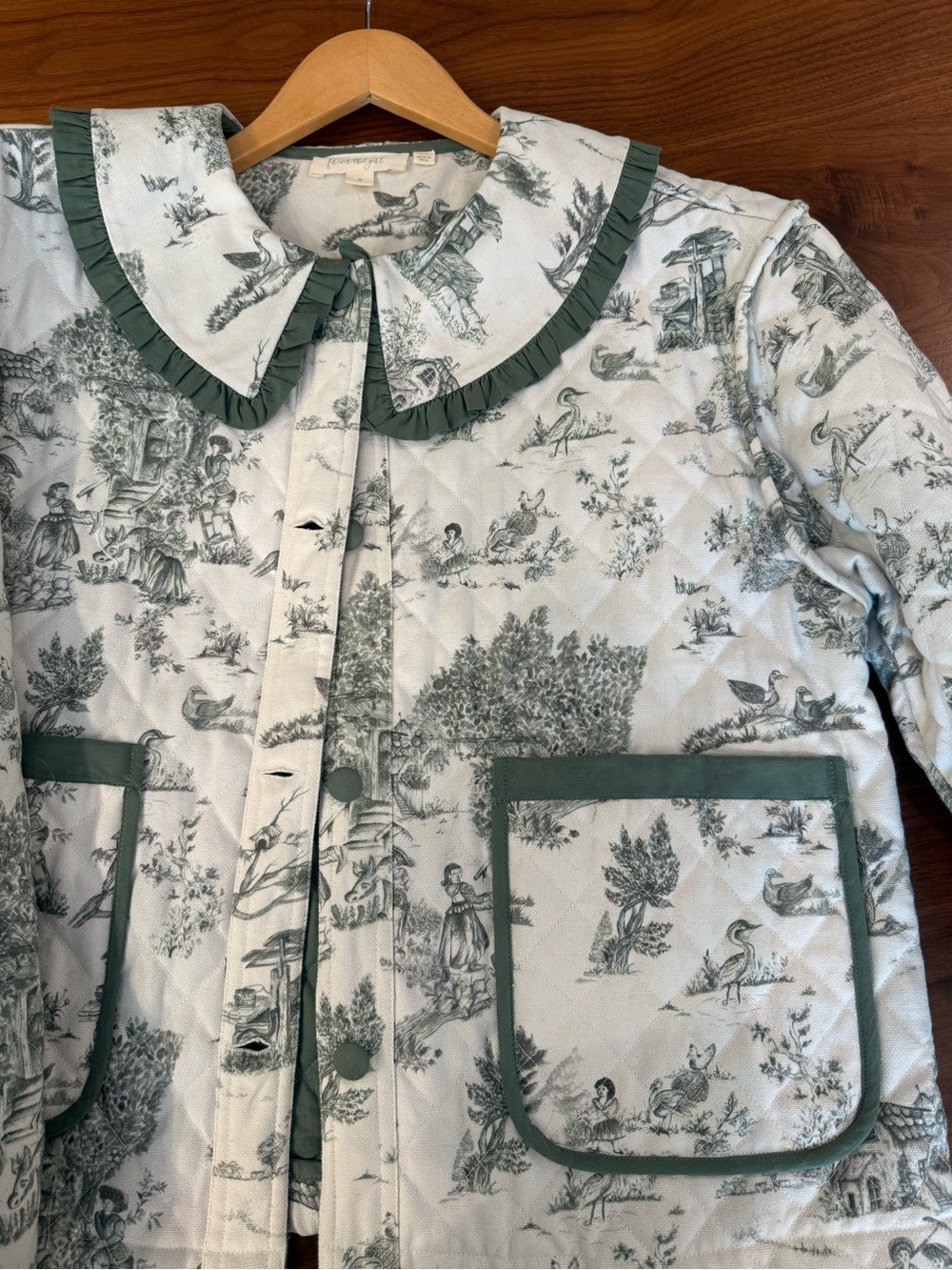 Anthropologie Quilted Toile Print Jacket with Green Trim - Picture 8 of 10